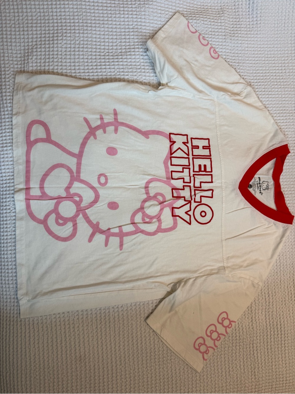 Hello Kitty White Tee with Pink Graphic and Red Trim